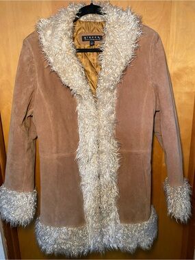 giacca Tan Suede Teddy Jacket with Cream Faux-Fur Trim